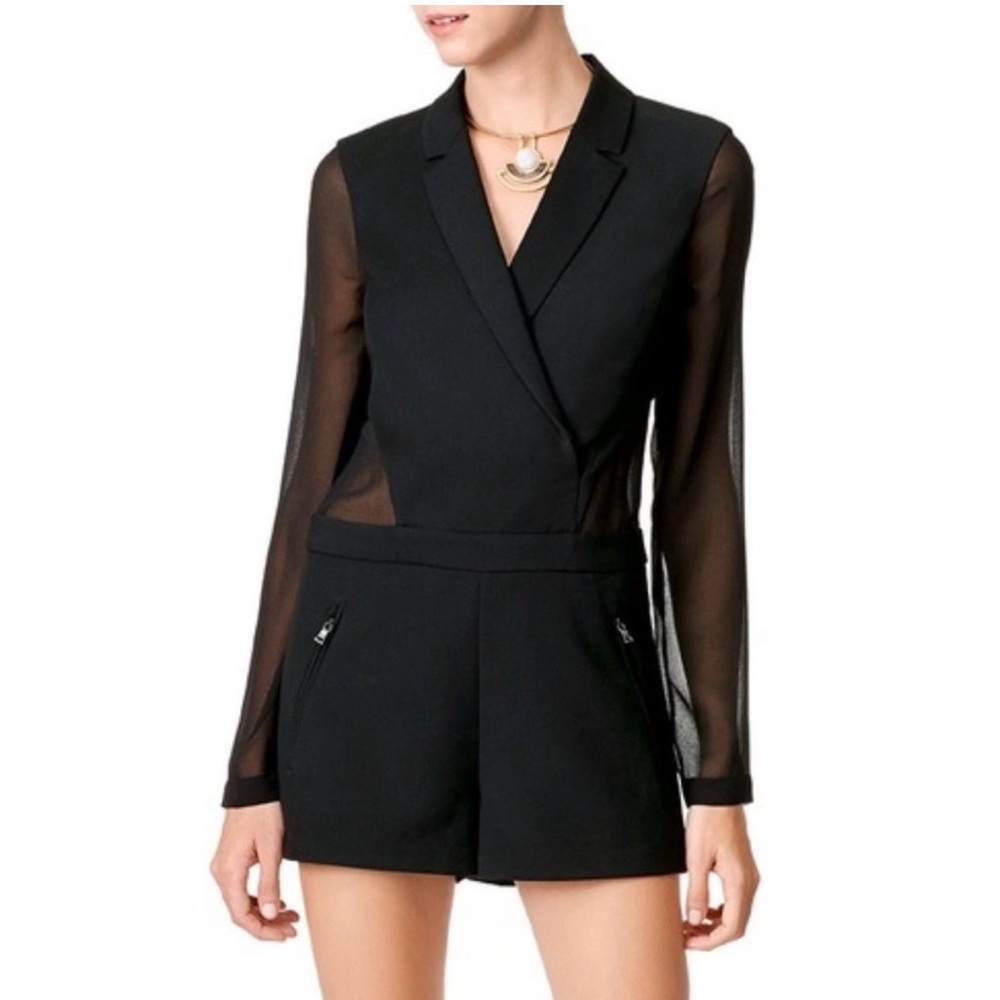BCBGMaxAzria Black Tailored Romper, M